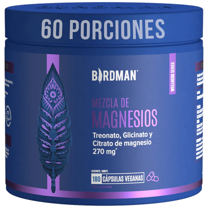 BirdmanMag Trifecta 3 en 1: Citrato, Glicinato y Treonato de Magnesio-180 Cápsulas