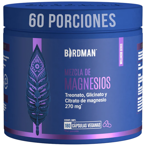 BirdmanMag Trifecta 3 en 1: Citrato, Glicinato y Treonato de Magnesio-180 Cápsulas