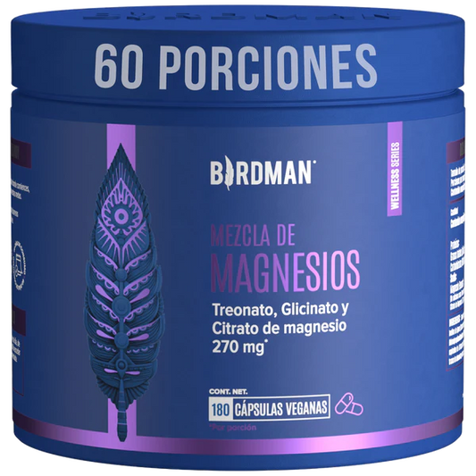 BirdmanMag Trifecta 3 en 1: Citrato, Glicinato y Treonato de Magnesio-180 Cápsulas